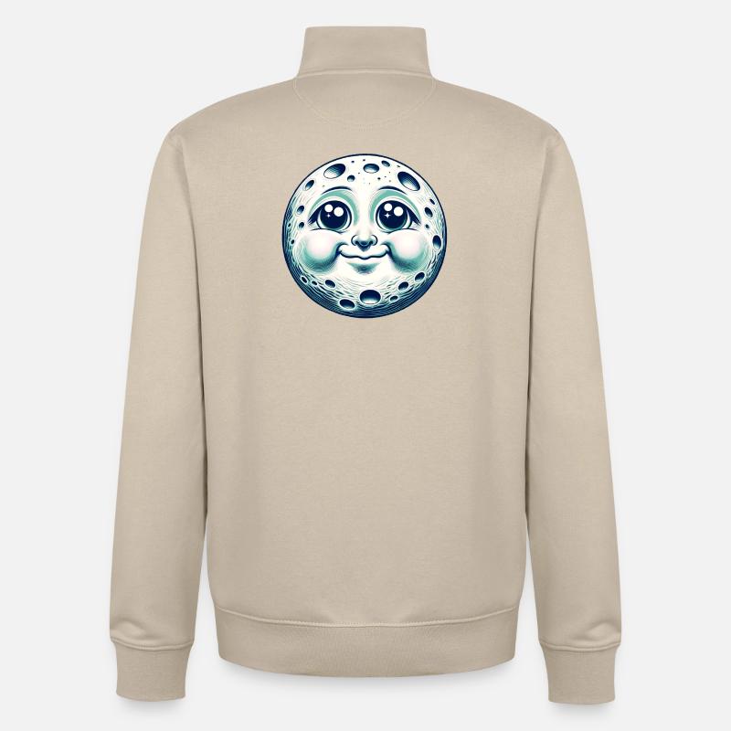 Drôle de lune avec visage - Sweat zippé unisexe en coton bio Stanley/Stella - beige crème