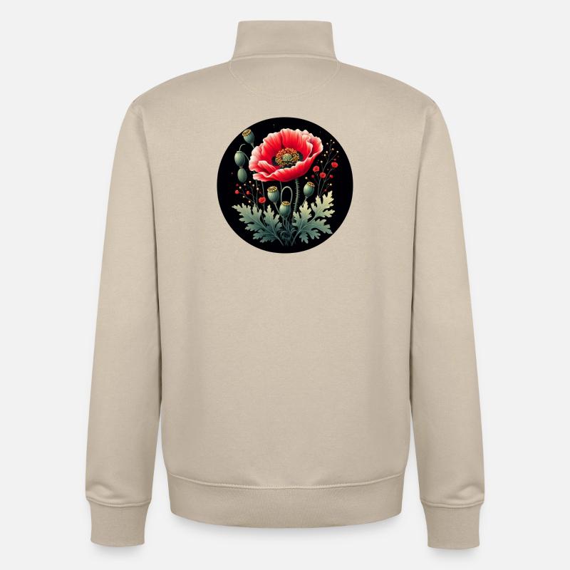 Blumenmotiv Mohnblume Schwarzer Hintergrund - Unisex Organic Zip Sweatshirt von Stanley/Stella - Cremebeige