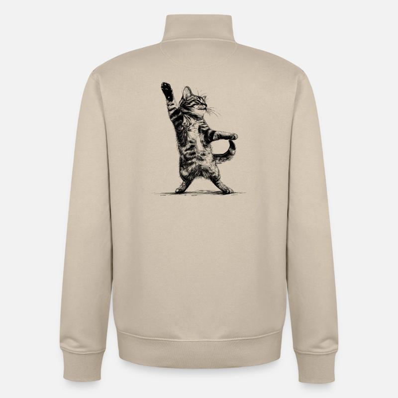 chat disco - Sweat zippé unisexe en coton bio Stanley/Stella - beige crème