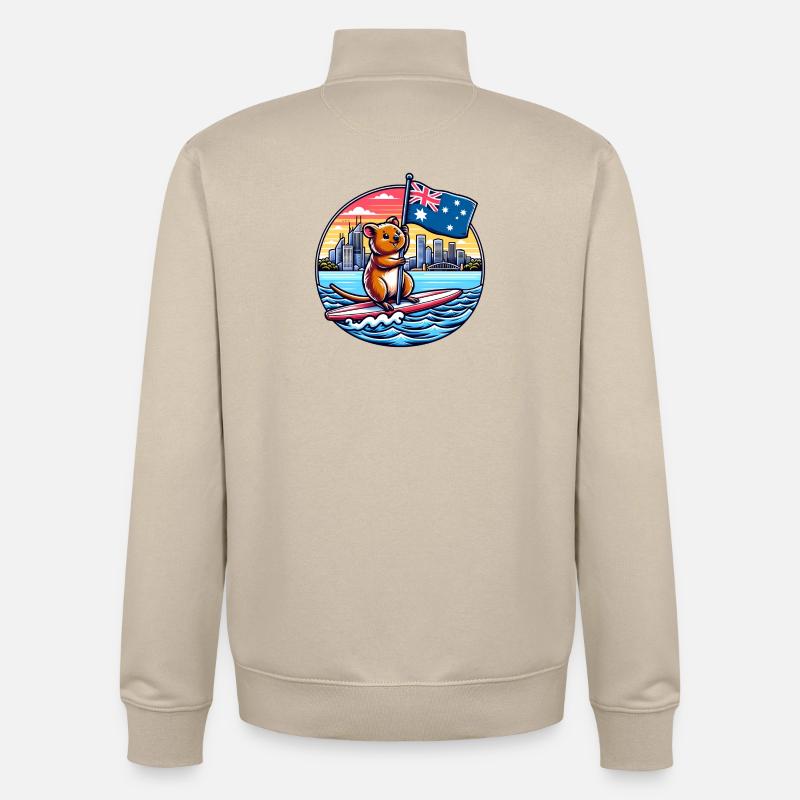 Design de surf australien Quokka - Sweat zippé unisexe en coton bio Stanley/Stella - beige crème