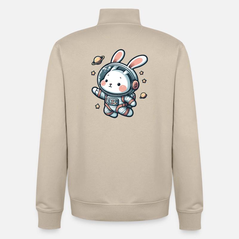 Lapin mignon, astronaute, lapin dans l’espace - Sweat zippé unisexe en coton bio Stanley/Stella - beige crème