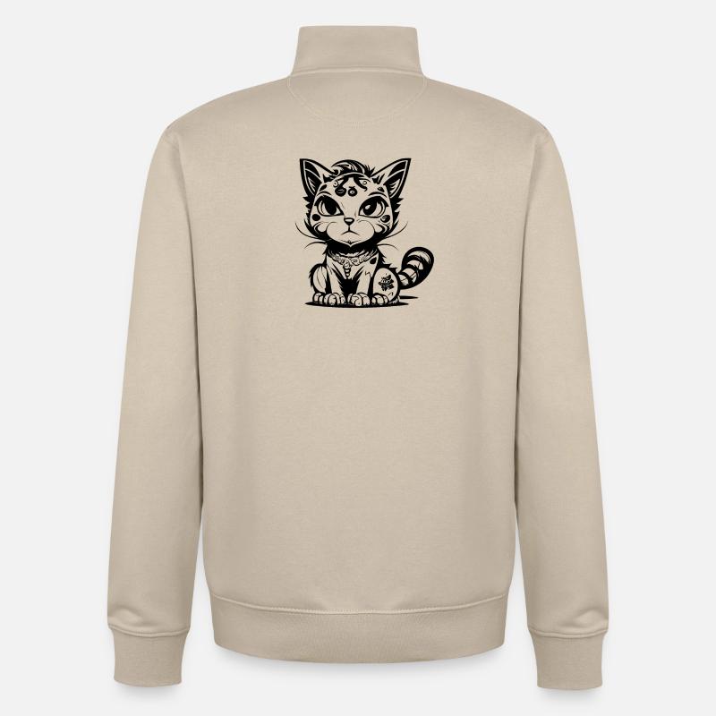 Mignon assis Manga Comic Cat - Sweat zippé unisexe en coton bio Stanley/Stella - beige crème