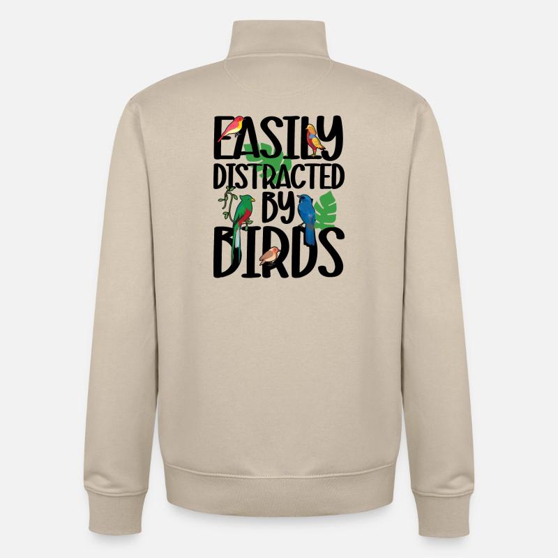 Facilement distrait par les oiseaux - Sweat zippé unisexe en coton bio Stanley/Stella - beige crème