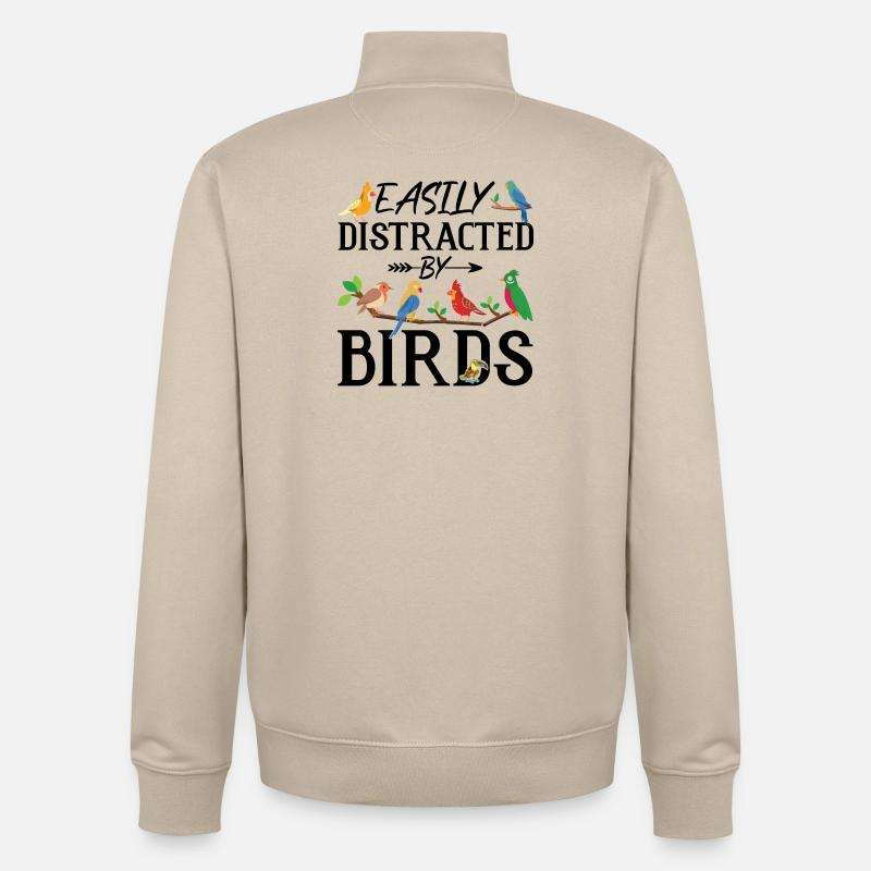 Facilement distrait par les oiseaux - Sweat zippé unisexe en coton bio Stanley/Stella - beige crème