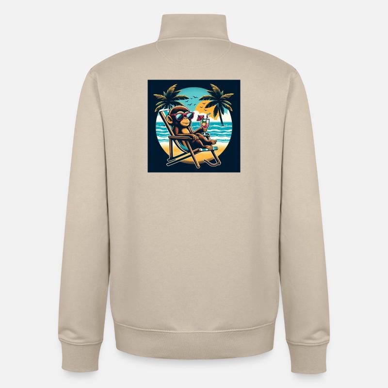 Singe de plage - Sweat zippé unisexe en coton bio Stanley/Stella - beige crème