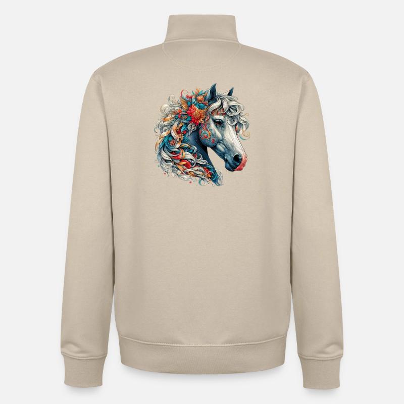 Cheval - Sweat zippé unisexe en coton bio Stanley/Stella - beige crème