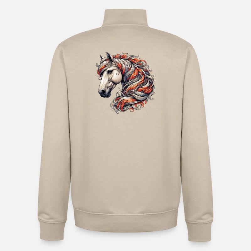 Cheval - Sweat zippé unisexe en coton bio Stanley/Stella - beige crème
