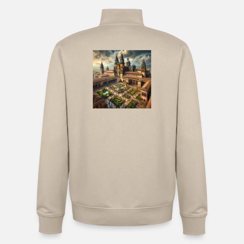 Cathédrale de Saint-Jacques-de-Compostelle - Sweat zippé unisexe en coton bio Stanley/Stella - beige crème