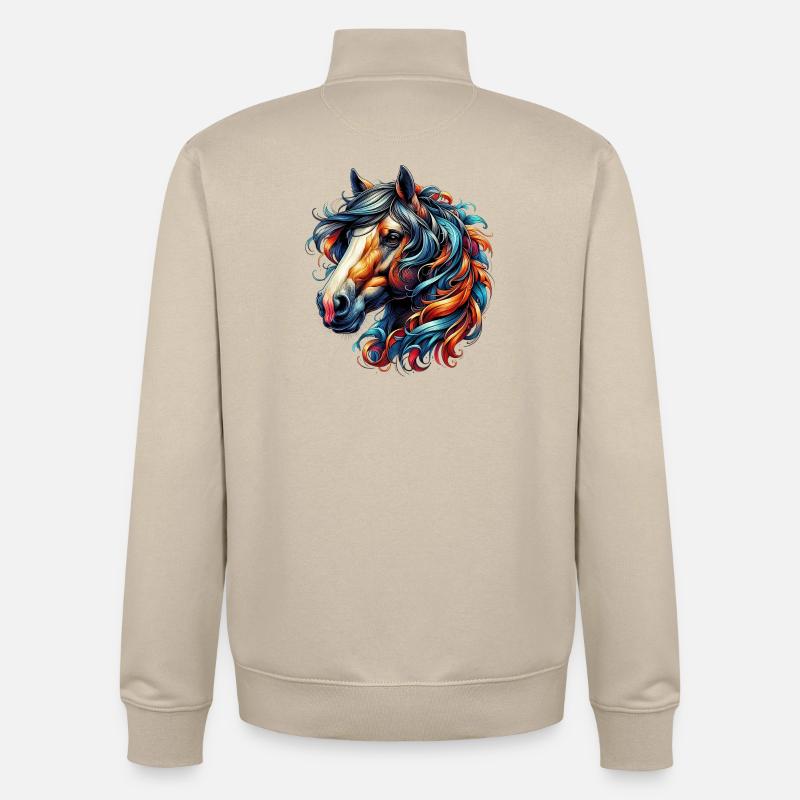 Cheval - Sweat zippé unisexe en coton bio Stanley/Stella - beige crème