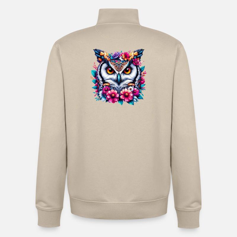 Eule mit Blumen geschmückt - Unisex Organic Zip Sweatshirt von Stanley/Stella - Cremebeige