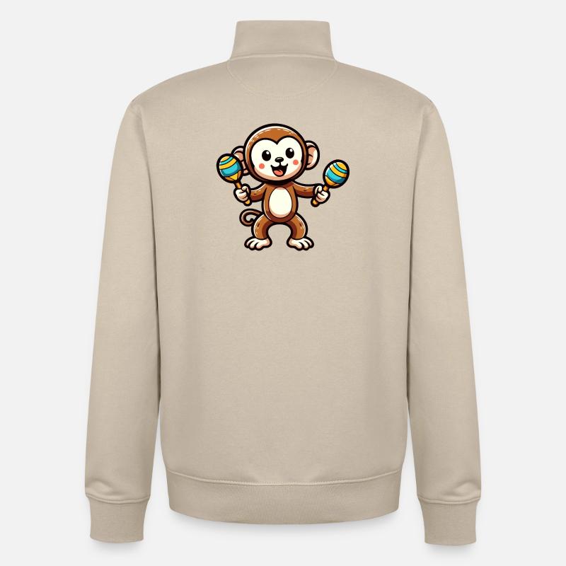 Singe Maraca : le primate musical - Sweat zippé unisexe en coton bio Stanley/Stella - beige crème