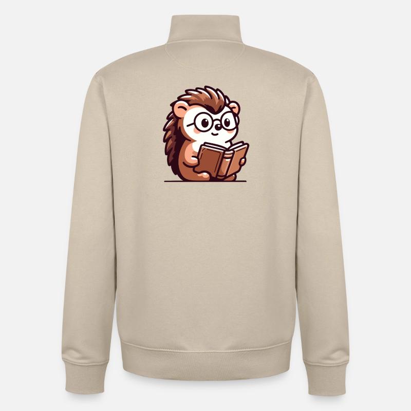 Bookish Hedgehog: The Tiny Scholar - Unisex Organic Zip Sweatshirt by Stanley/Stella - desert dust