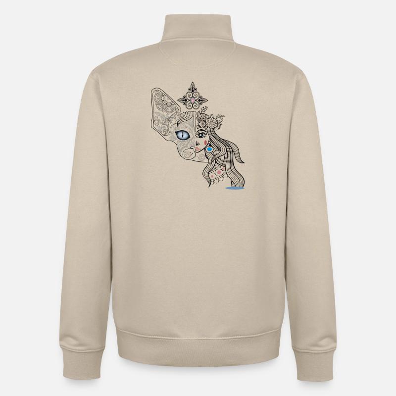 Visages de chien et de fille - Sweat zippé unisexe en coton bio Stanley/Stella - beige crème