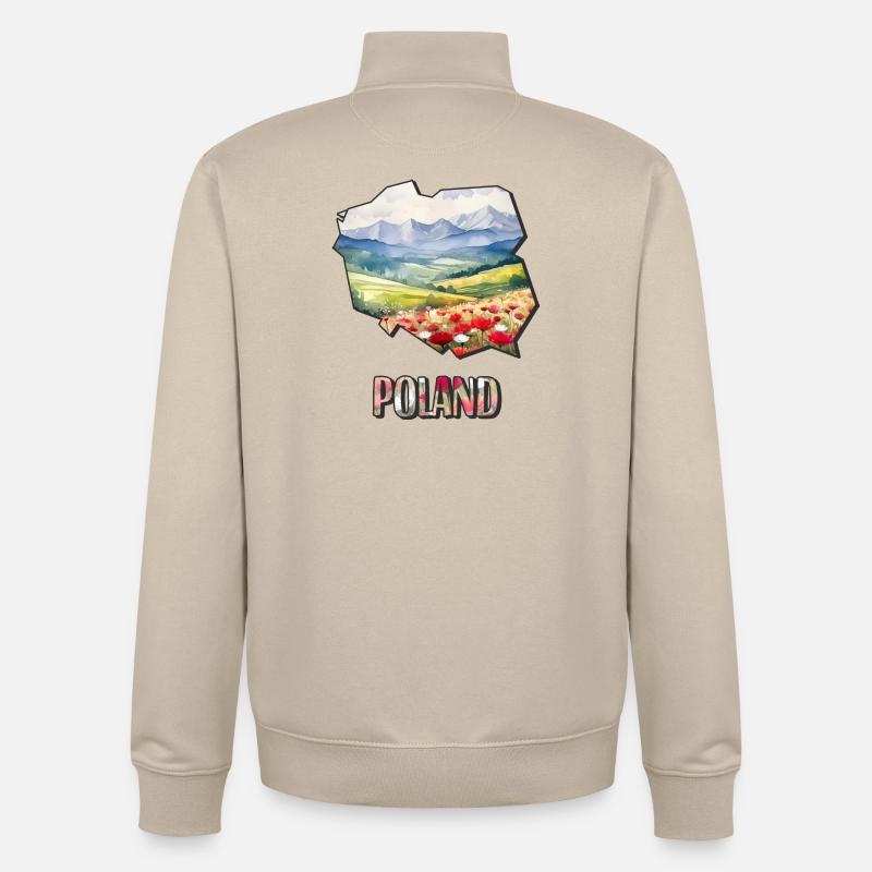 Carte à l’aquarelle Pologne - Sweat zippé unisexe en coton bio Stanley/Stella - beige crème
