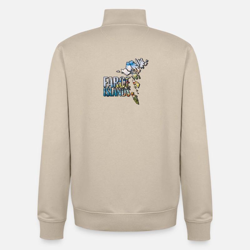 Carte à l’aquarelle Îles Féroé - Sweat zippé unisexe en coton bio Stanley/Stella - beige crème