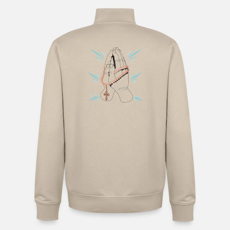 Mains priantes avec rosarium de perles - Sweat zippé unisexe en coton bio Stanley/Stella - beige crème