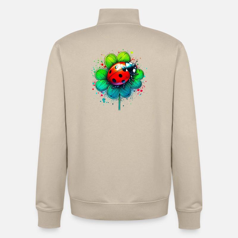 Ladybug on a four-leaf clover - Unisex Organic Zip Sweatshirt by Stanley/Stella - desert dust