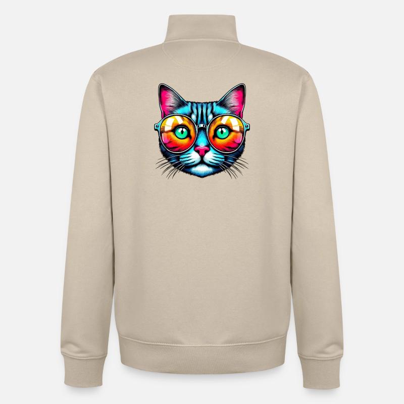 Chat avec des lunettes de soleil - Sweat zippé unisexe en coton bio Stanley/Stella - beige crème