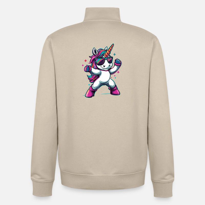 Cooles dabbendes Einhorn mit Sonnenbrille - Unisex Organic Zip Sweatshirt von Stanley/Stella - Cremebeige