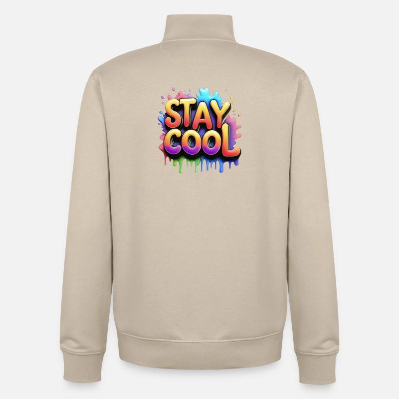 Restez cool texte 3d - Sweat zippé unisexe en coton bio Stanley/Stella - beige crème