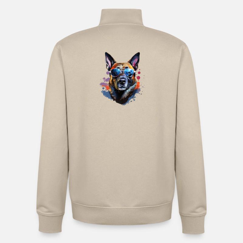 Malinois avec lunettes de soleil - Sweat zippé unisexe en coton bio Stanley/Stella - beige crème
