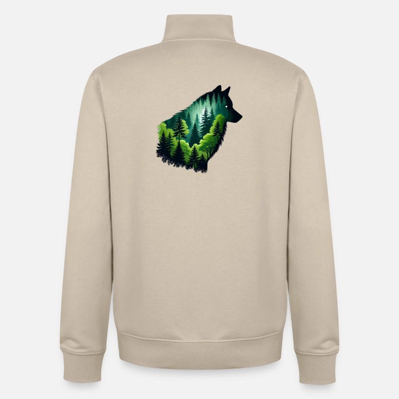Loup silhouette avec forêt verte - Sweat zippé unisexe en coton bio Stanley/Stella - beige crème