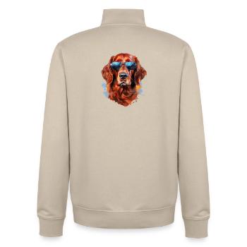Irish Setter with Sunglasses - Unisex Organic Zip Sweatshirt by Stanley/Stella - desert dust - Back - AI Model Male 185 dark (185cm)