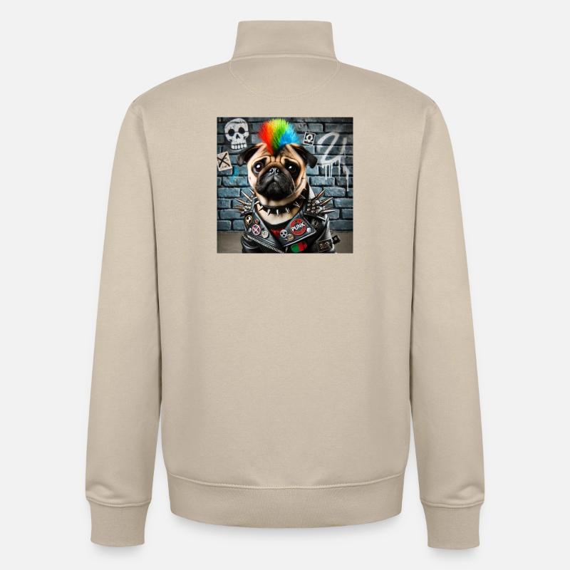 Punk Mops mit Regenbogenmähne - Unisex Organic Zip Sweatshirt von Stanley/Stella - Cremebeige