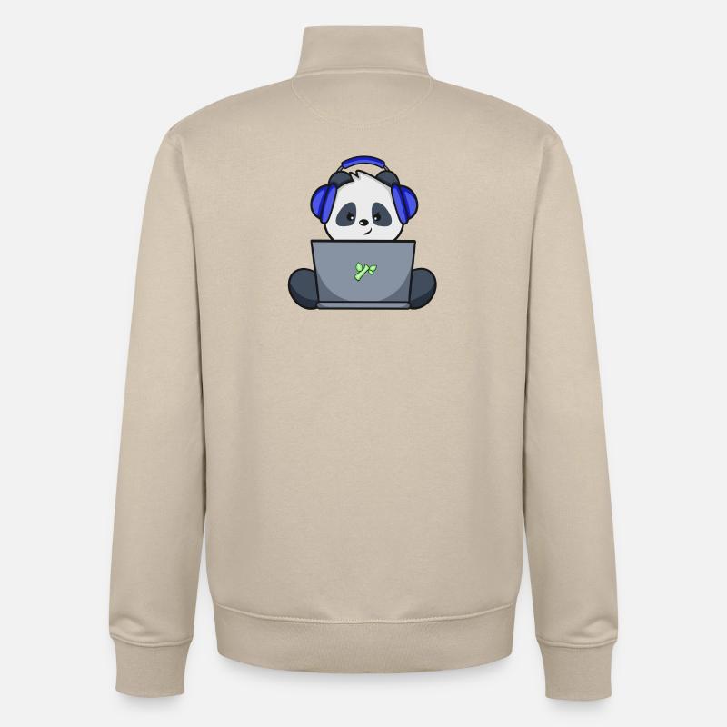 Gaming Panda mit blauem Headset - Unisex Organic Zip Sweatshirt von Stanley/Stella - Cremebeige