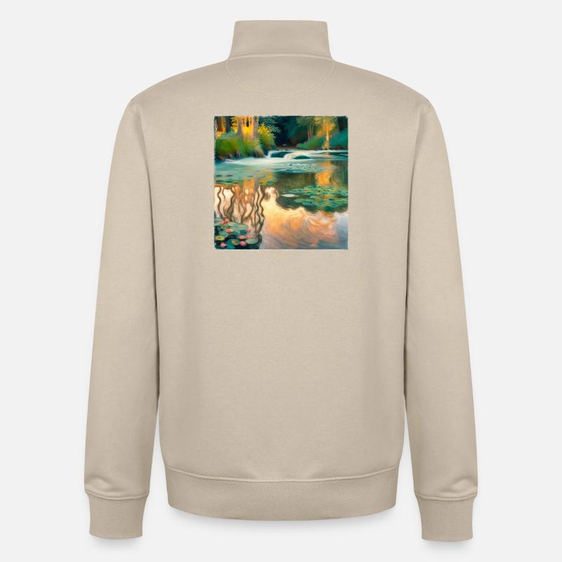 Rivière Impressionisme - Sweat zippé unisexe en coton bio Stanley/Stella - beige crème