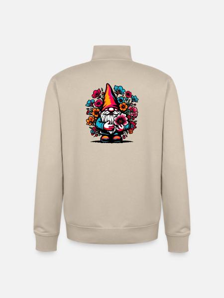 Gnome with Flowers - Unisex Organic Zip Sweatshirt by Stanley/Stella - desert dust