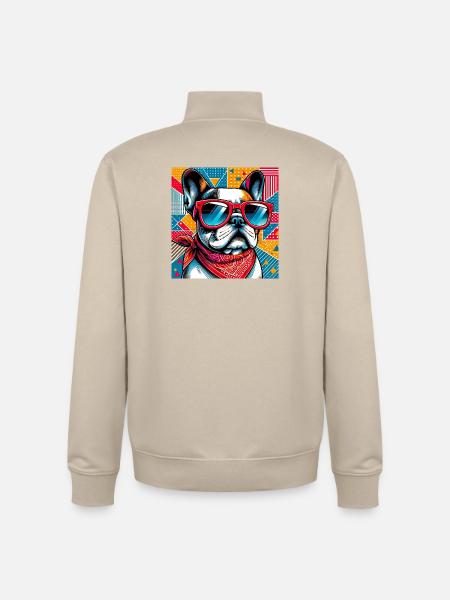 French Bulldog Dog - Unisex Organic Zip Sweatshirt by Stanley/Stella - desert dust