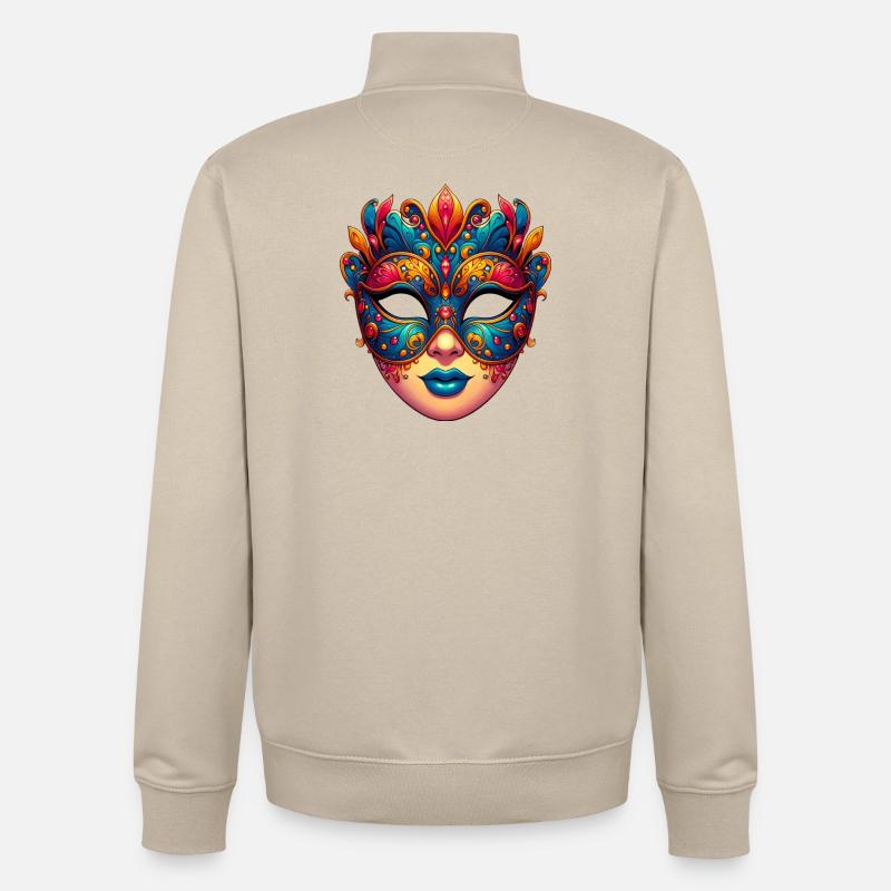 Masque du Carnaval de Venise - Sweat zippé unisexe en coton bio Stanley/Stella - beige crème