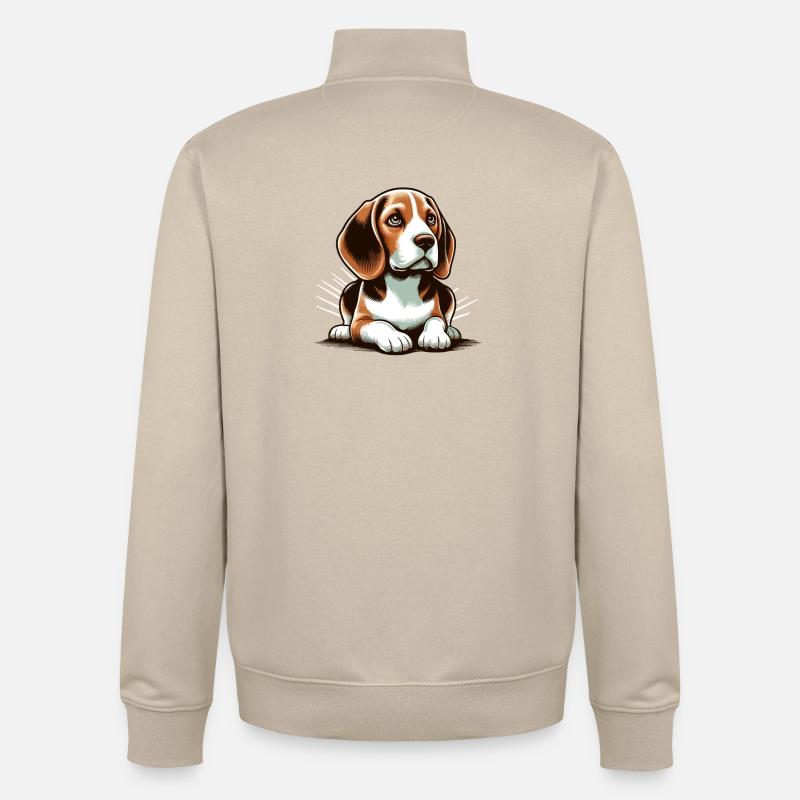 Chien Beagle allongé - Sweat zippé unisexe en coton bio Stanley/Stella - beige crème