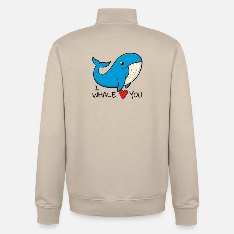 « Je t’aime » Baleine bleue joyeuse - Sweat zippé unisexe en coton bio Stanley/Stella - beige crème