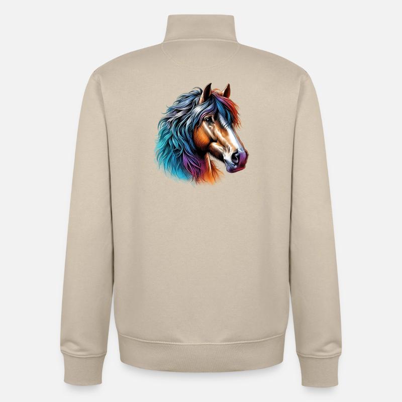 Cheval - Sweat zippé unisexe en coton bio Stanley/Stella - beige crème