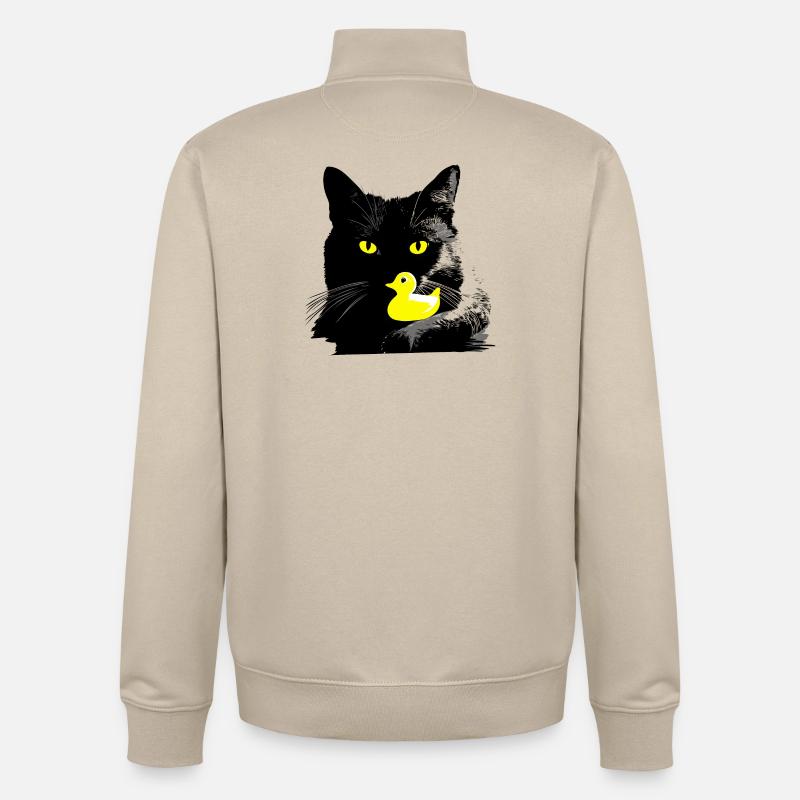 Chat noir avec canard couinant - Sweat zippé unisexe en coton bio Stanley/Stella - beige crème