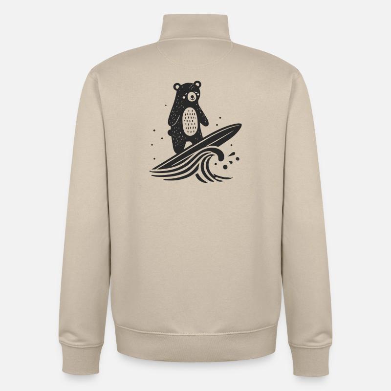 ours surfeur - illustration d’animal ludique - Sweat zippé unisexe en coton bio Stanley/Stella - beige crème