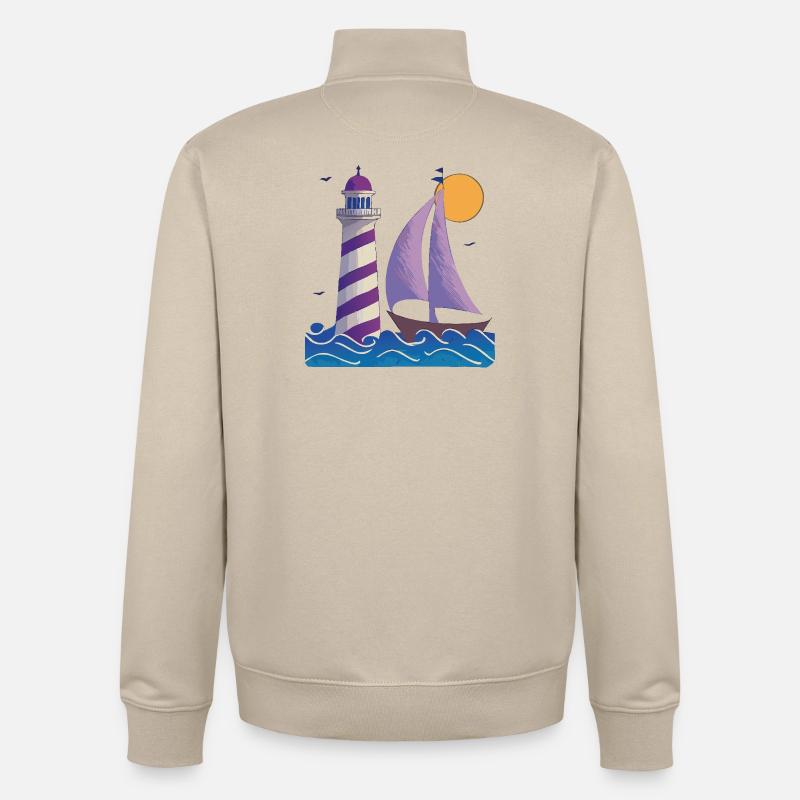 Lighthouse with boat - Unisex Organic Zip Sweatshirt by Stanley/Stella - desert dust