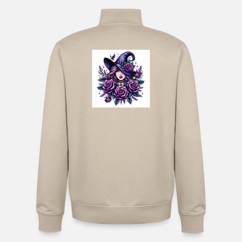 Sorcière aux roses violettes - Sweat zippé unisexe en coton bio Stanley/Stella - beige crème