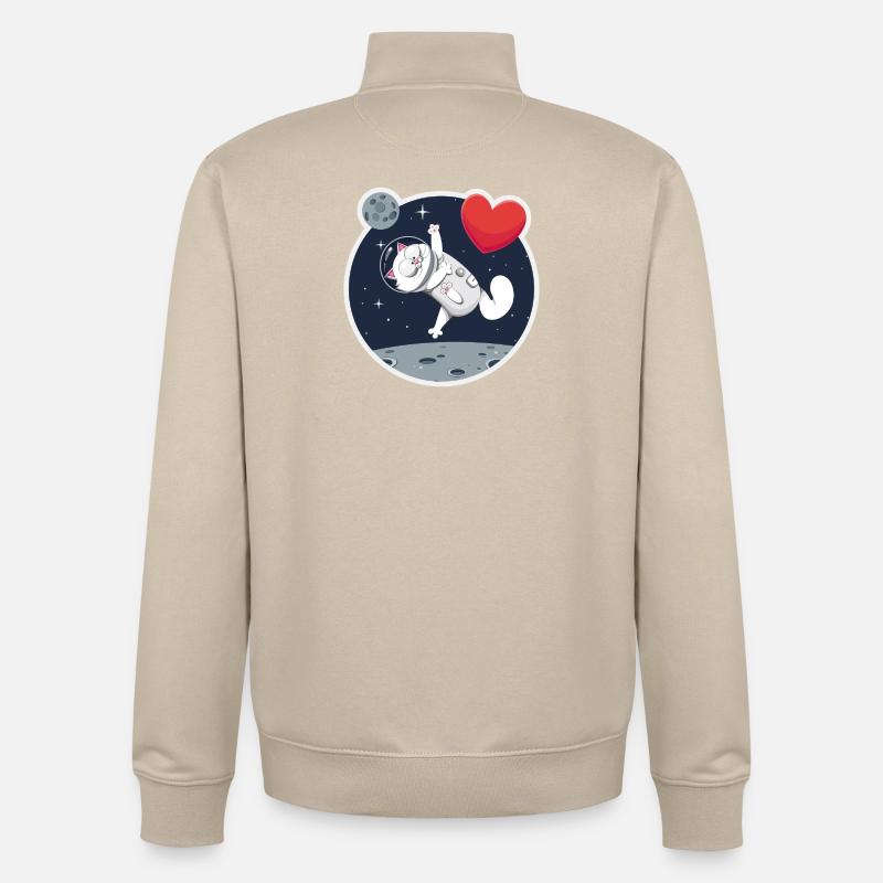 Einsame Astronautin Katze fängt Herz - Unisex Organic Zip Sweatshirt von Stanley/Stella - Cremebeige
