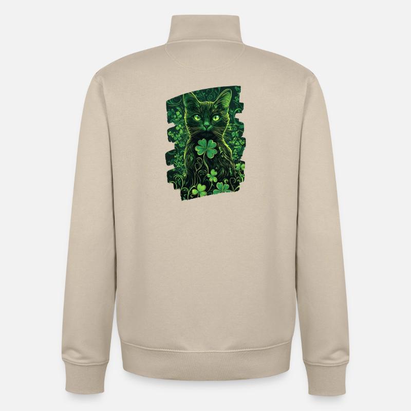 Chat de la Saint-Patrick - Sweat zippé unisexe en coton bio Stanley/Stella - beige crème