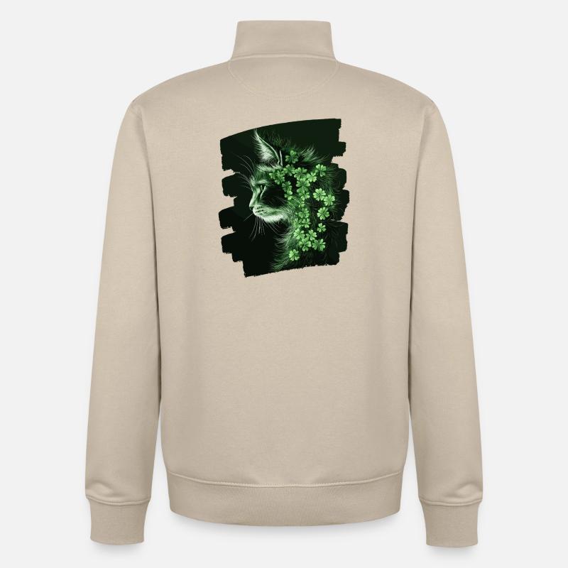 Chat de la Saint-Patrick - Sweat zippé unisexe en coton bio Stanley/Stella - beige crème