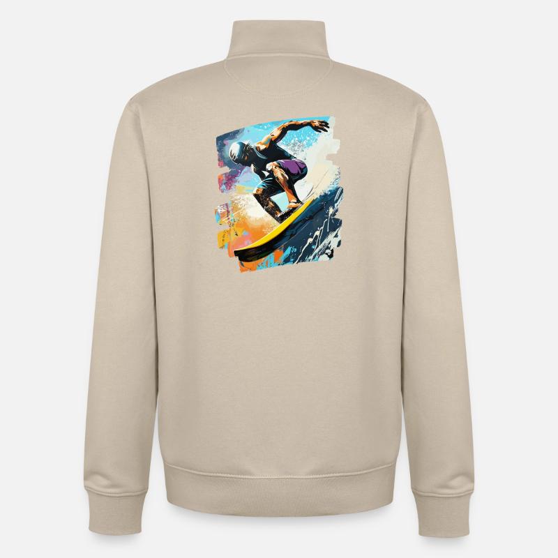 Surfeur Surf Planche de surf Surf - Sweat zippé unisexe en coton bio Stanley/Stella - beige crème