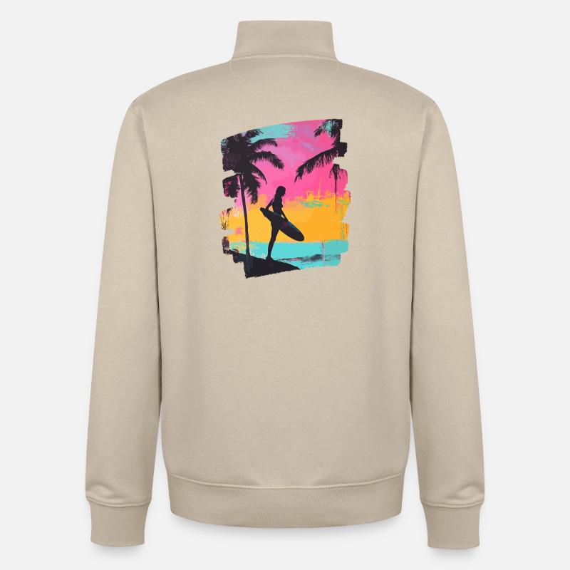 Surfeur Surf Planche de surf Surf - Sweat zippé unisexe en coton bio Stanley/Stella - beige crème