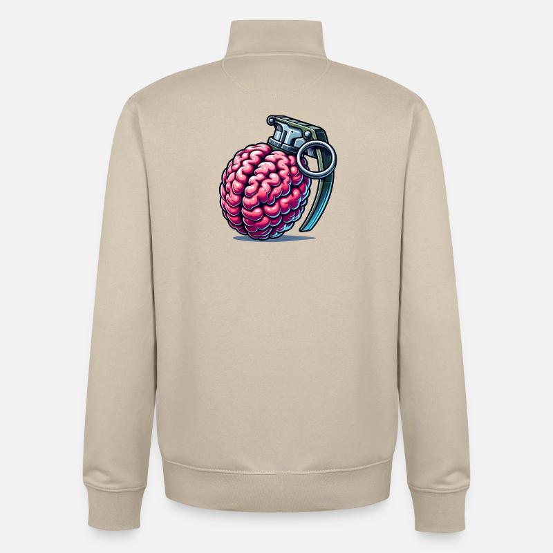 Brain Grenade – Pensées explosives - Sweat zippé unisexe en coton bio Stanley/Stella - beige crème
