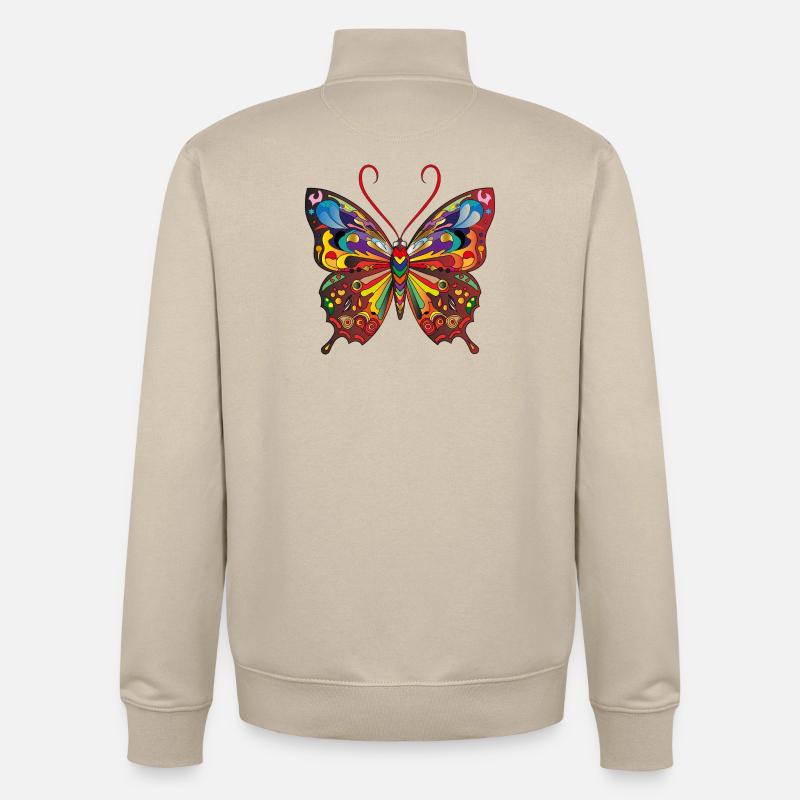Le papillon coloré - Sweat zippé unisexe en coton bio Stanley/Stella - beige crème