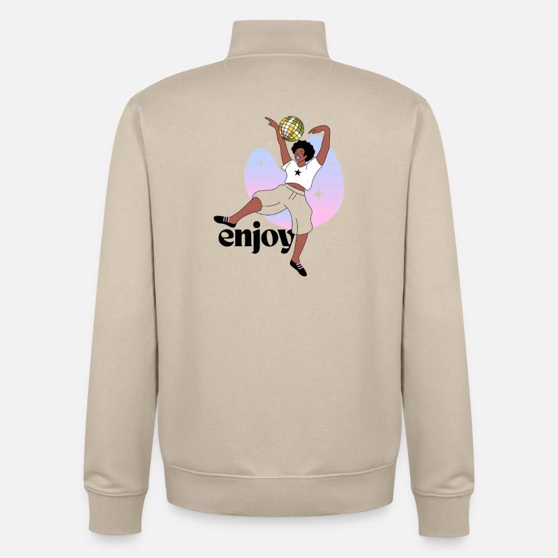 Disco Dancing Empreinte digitale Illustration - Sweat zippé unisexe en coton bio Stanley/Stella - beige crème