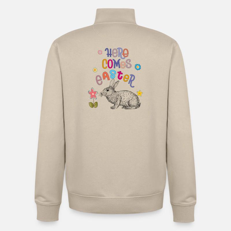 Joyeuses Pâques Lapin de Pâques - Sweat zippé unisexe en coton bio Stanley/Stella - beige crème