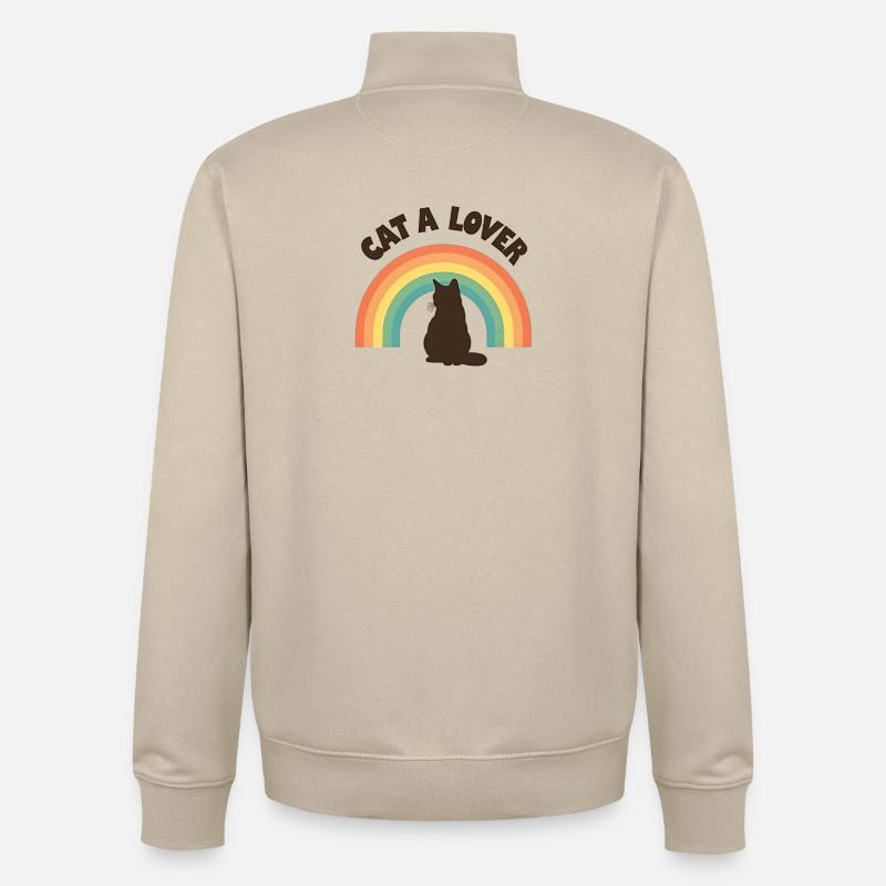 Chat amour arc-en-ciel - Sweat zippé unisexe en coton bio Stanley/Stella - beige crème